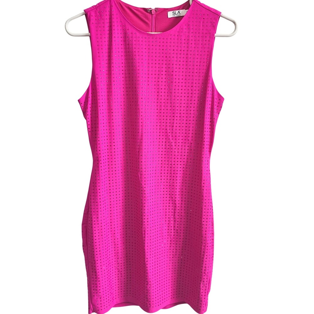 SLA The Label Hot Pink Rhinestone Mini Dress Sleeveless Bodycon Fuchsia Small
